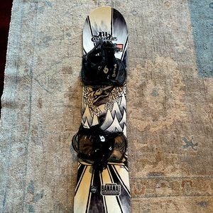 Lib Tech Banana Blaster custom boys' snowboard with Burton bindings, 39"
